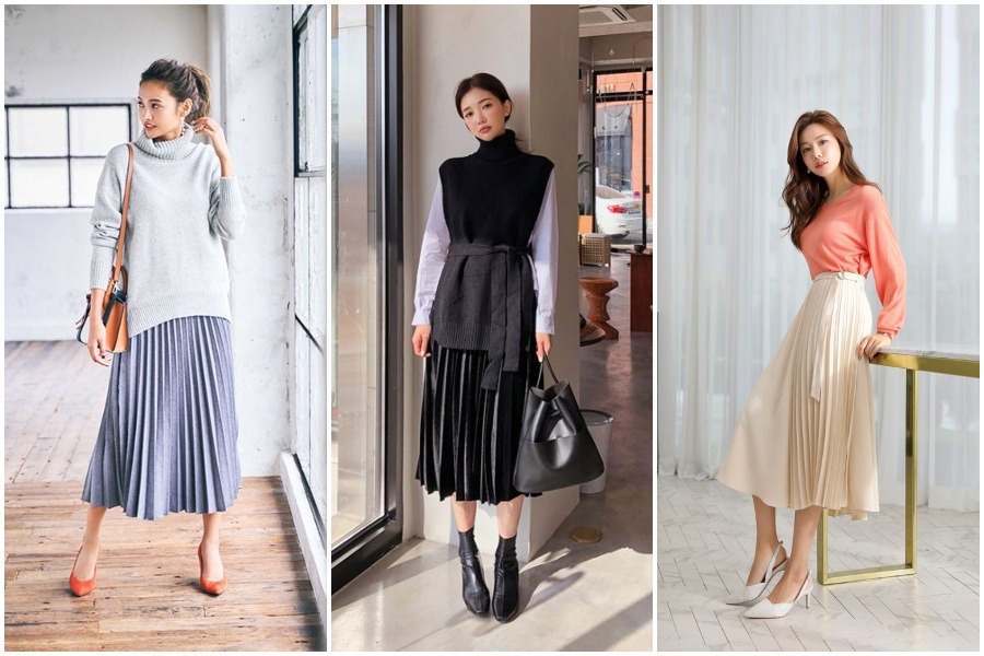 9 Inspirasi OOTD Rok  Plisket Ala  Korea  yang Sopan dan 