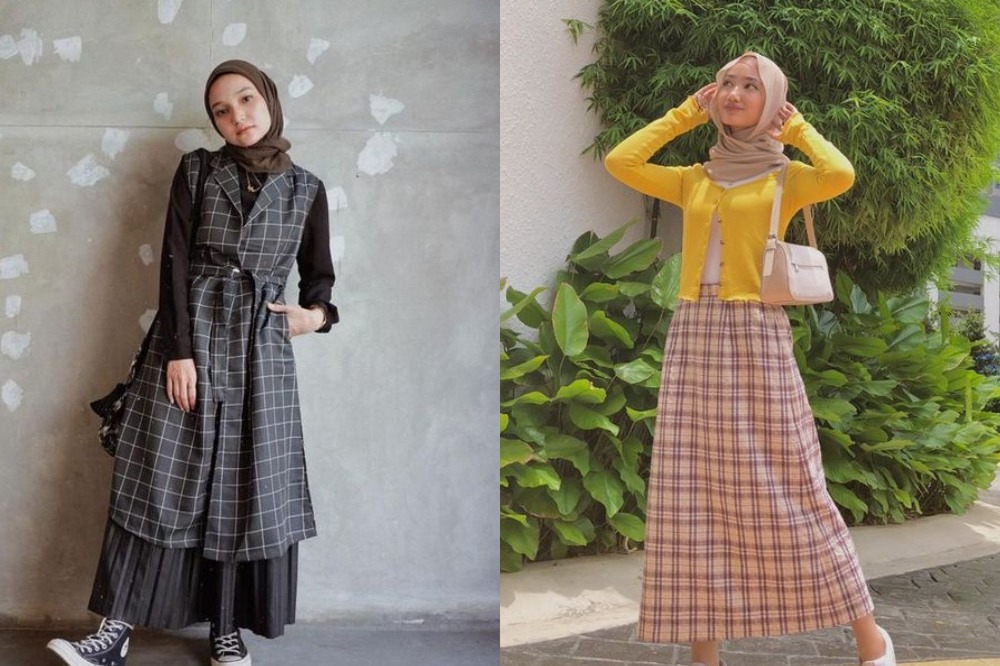 9 Inspirasi Padu Padan Busana Kotak Kotak Yang Praktis Untuk Hijaber Womantalk