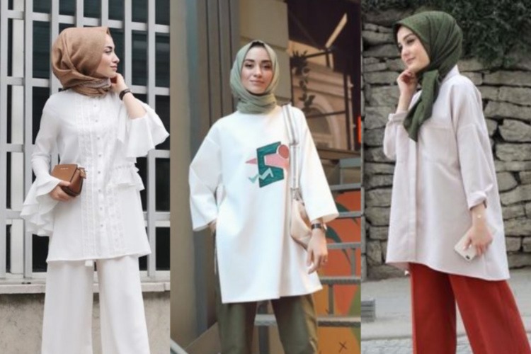 8 OOTD Tunik Putih Kekinian Untuk Hijaber Bertubuh Mungil ...