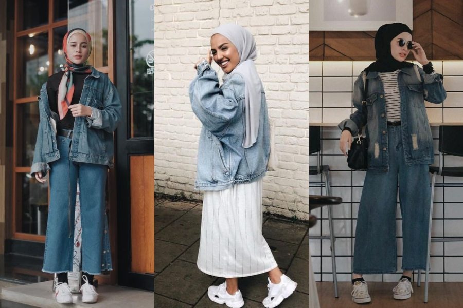 style hijab jaket levis