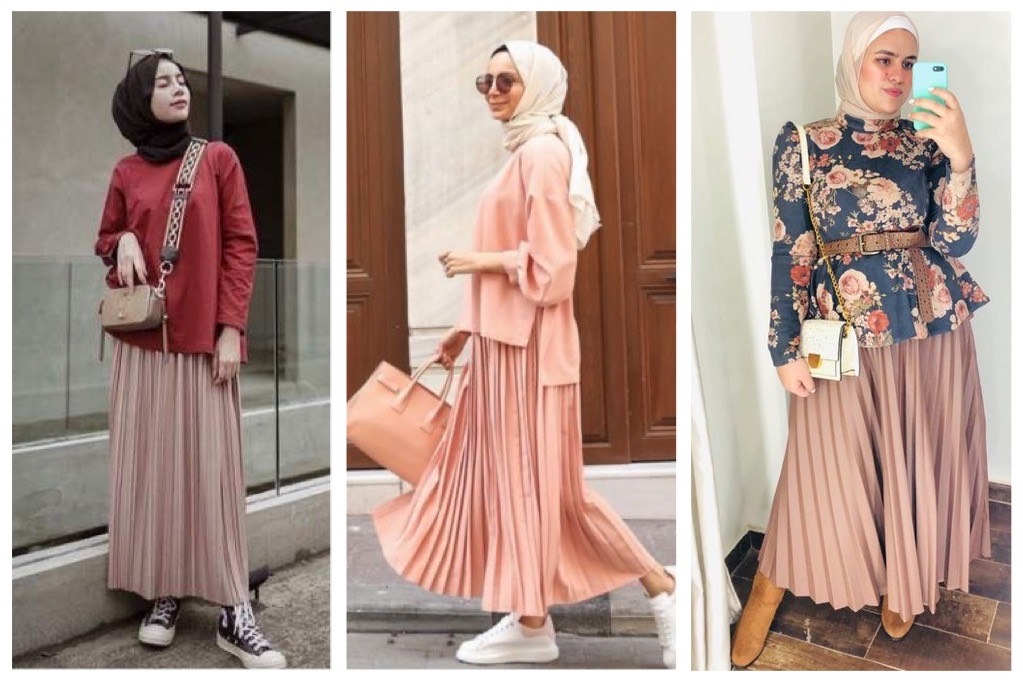 Atasan Utk Rok Prisket Warna Dusty Pink / Brokat dengan kombinasi kain