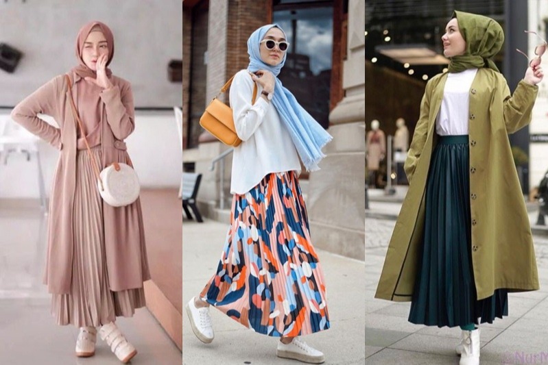 7 Tips Mix  and Match  Rok  Plisket  dan Hijab yang Bikin 