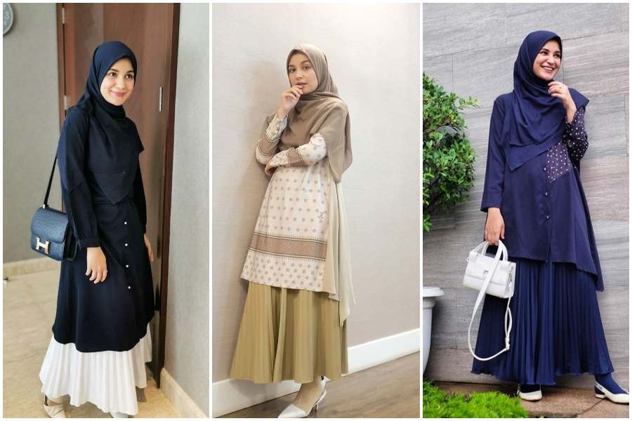 8 OOTD Rok Plisket dan Hijab Ala Shireen Sungkar Agar ...