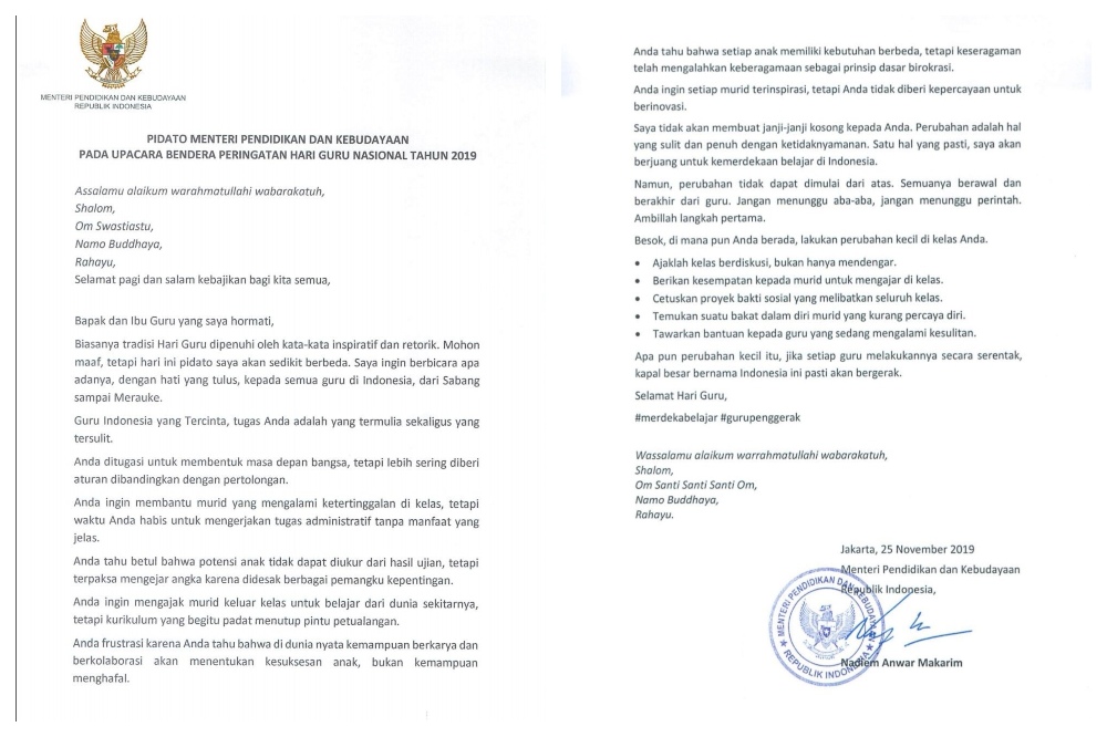 Pidato Nadiem Makarim Di Hari Guru Nasional Ciptakan Harapan Baru Untuk Pendidikan Indonesia Womantalk