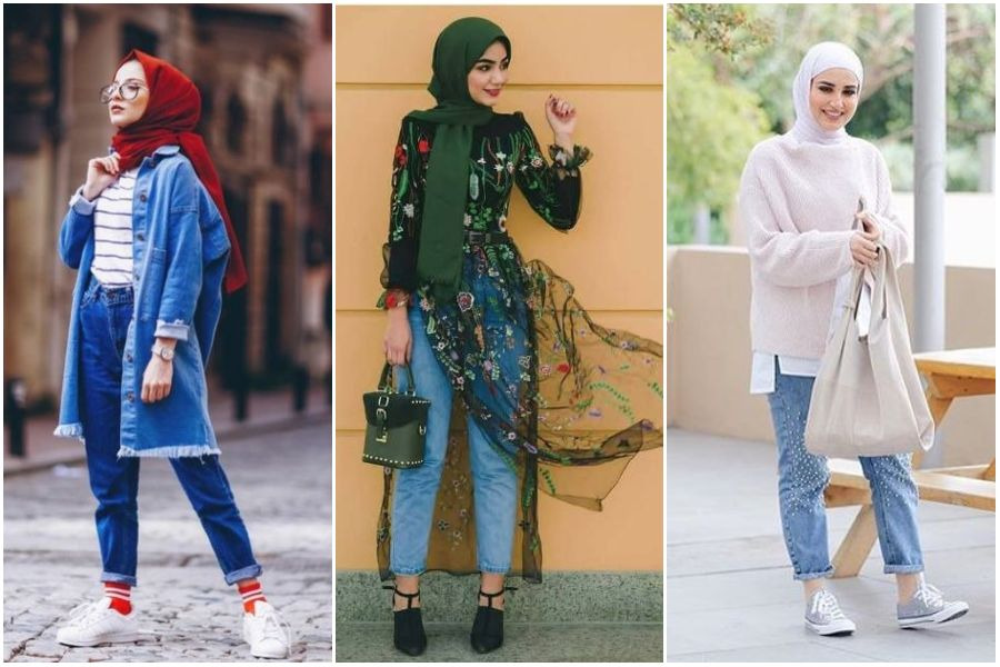 10 Inspirasi OOTD Hijab Celana  Jeans Boyfriend  Yang 