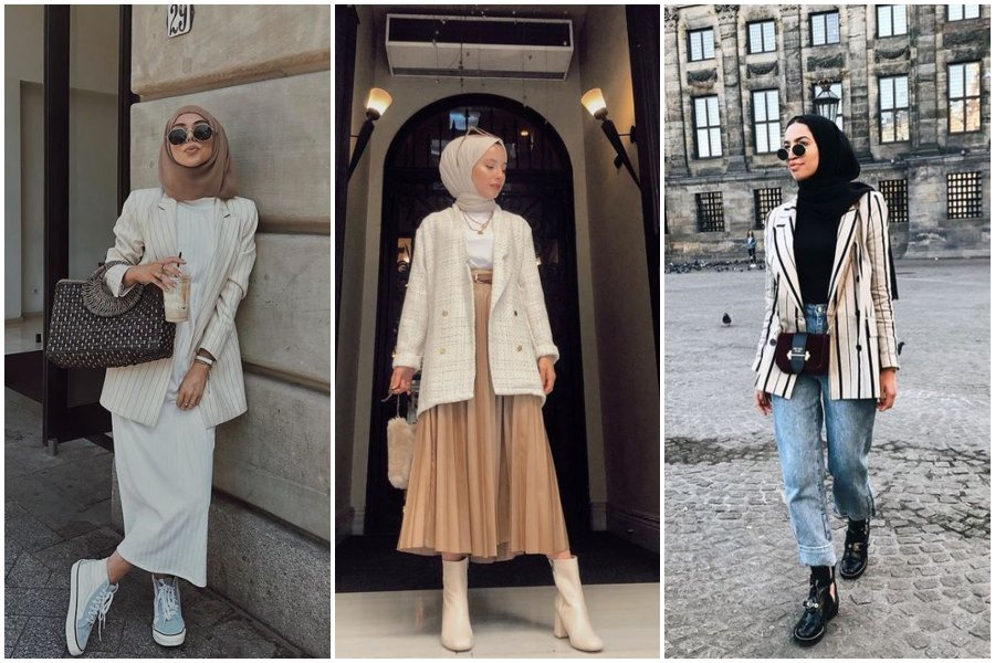 15 Inspirasi OOTD Blazer Hijab  Yang Cocok Untuk Dipadukan 